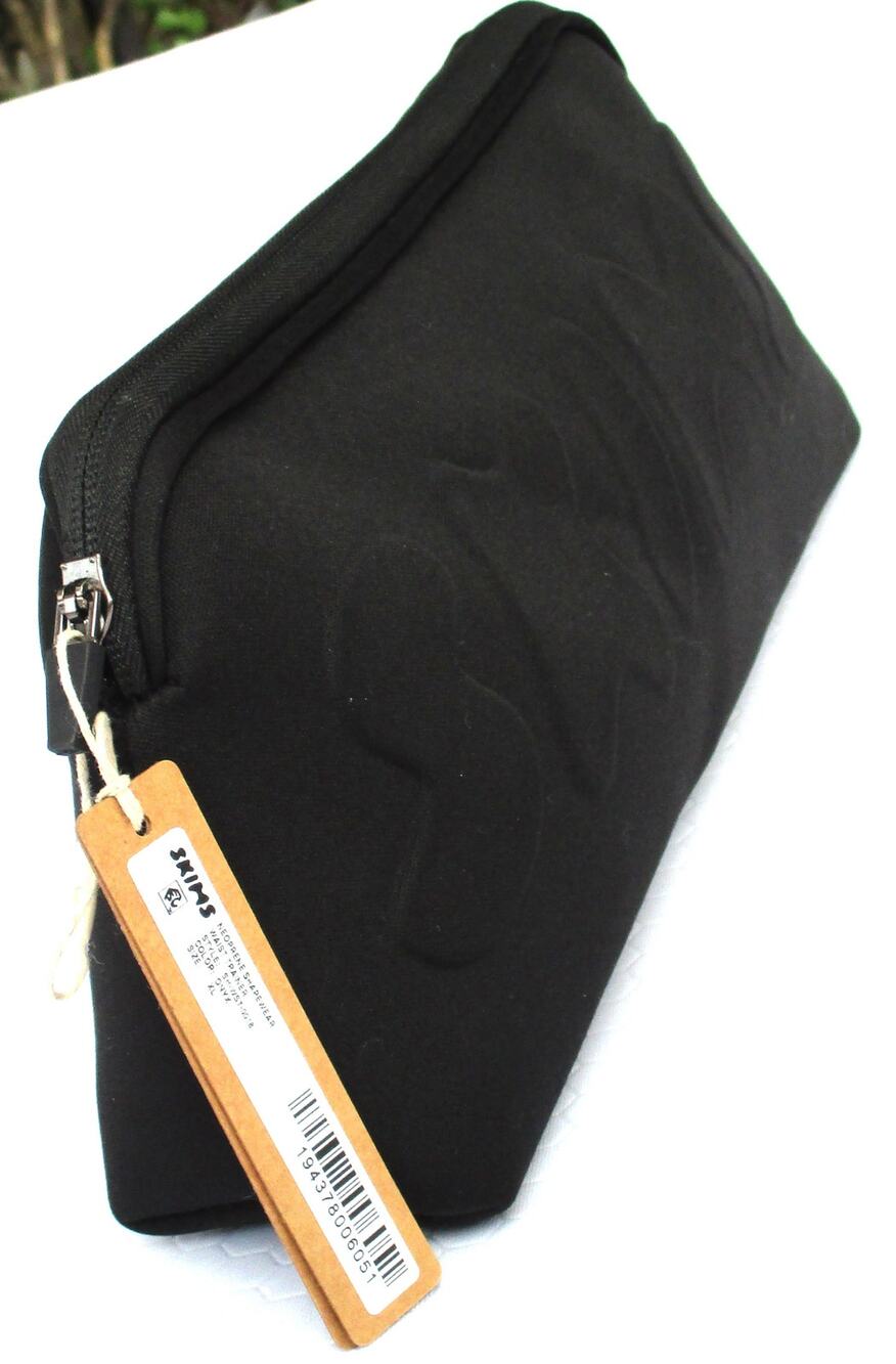 Nwt SKIMS Black Neoprene Embossed Pouch Travel Bag Clutch w/ Logo Lettering